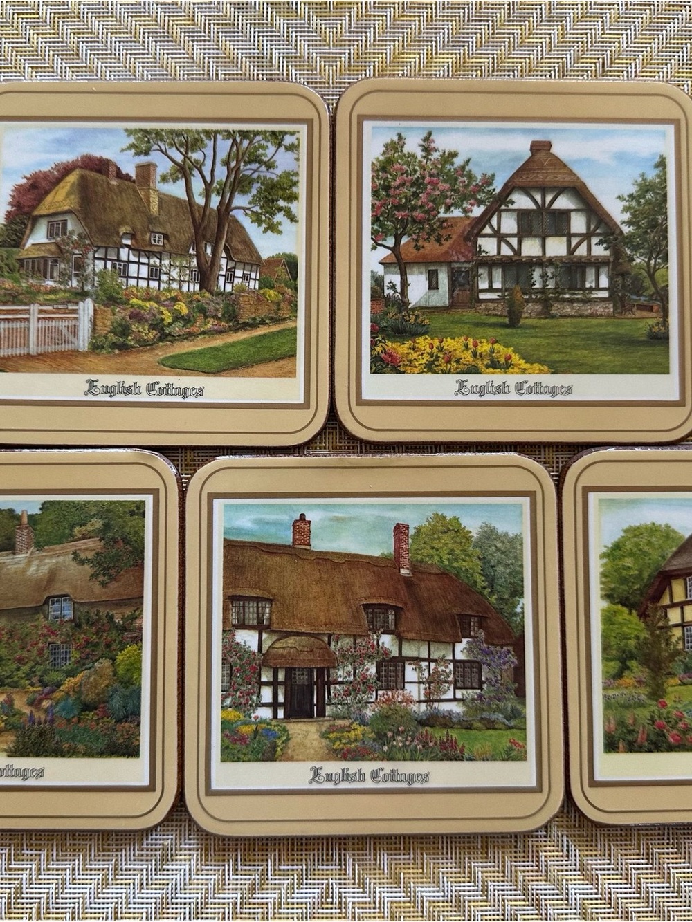 Pimpernel English Cottages Coasters in Beige, Brown, Green, Blue
